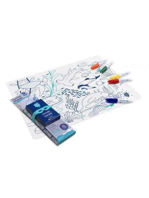 set de table colorier super petit bleu barrière de corail feutres effaçable silicone coloriage coloriages