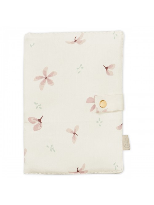 protège carnet de santé cam cam camcam windflower cream fleurs fleur rose beige coton bouton pression